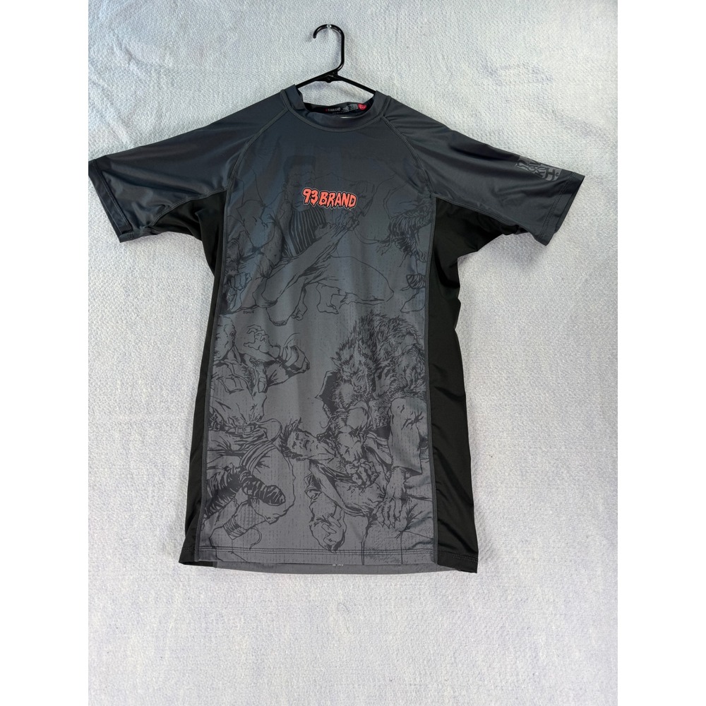 93brand BONGIS Werewolf Vampire BJJ Rash Guard Short Sleeve Men 2XL Gray Black